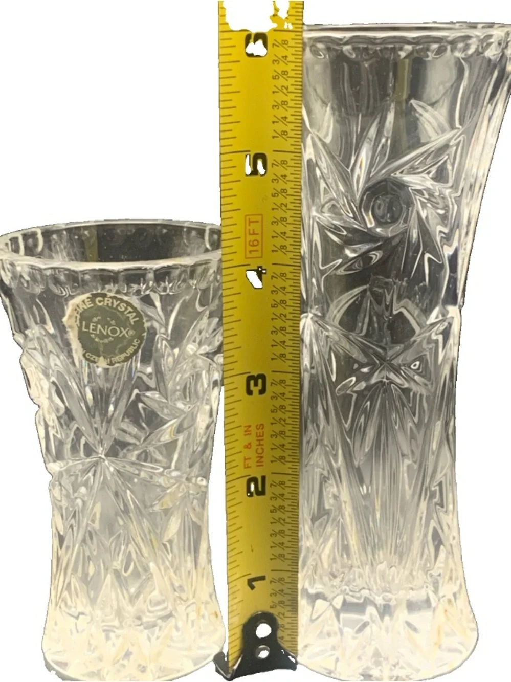 Vintage Lenox Clear Cut Lead Crystal Vases Abstract Lot of 2 Bud Vase Matching
